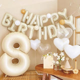 Happy Birthday Balloons Banner Beige,16 Inch Cream White Foil Letters Birthday Sign Banner Bunting For Boys Girls Men Women Birthday Party Supplies Decorations