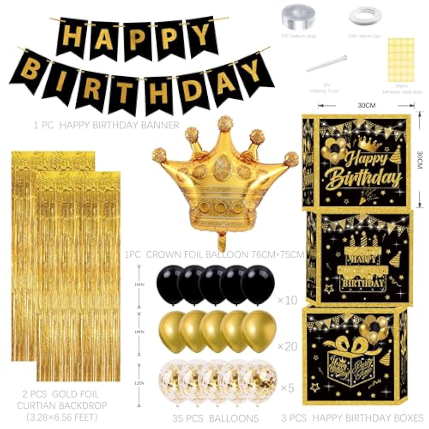 Gold Birthday Party Decorations Kit For Men,3Pcs Birthday Decorations For Men Boys Black And Gold Balloon Boxes Birthday Party Favors