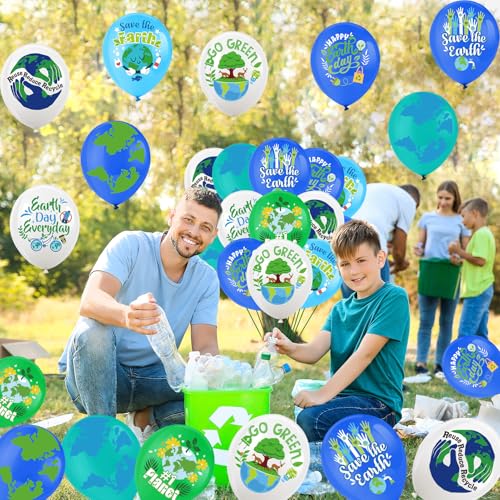 36pcs Happy Earth Day Balloons, Blue Green Earth Party Decorations Latex Balloon Earth Day Party Supplies Balloons for Environmental Protection Activities Decoration, Save Earth Balloon
