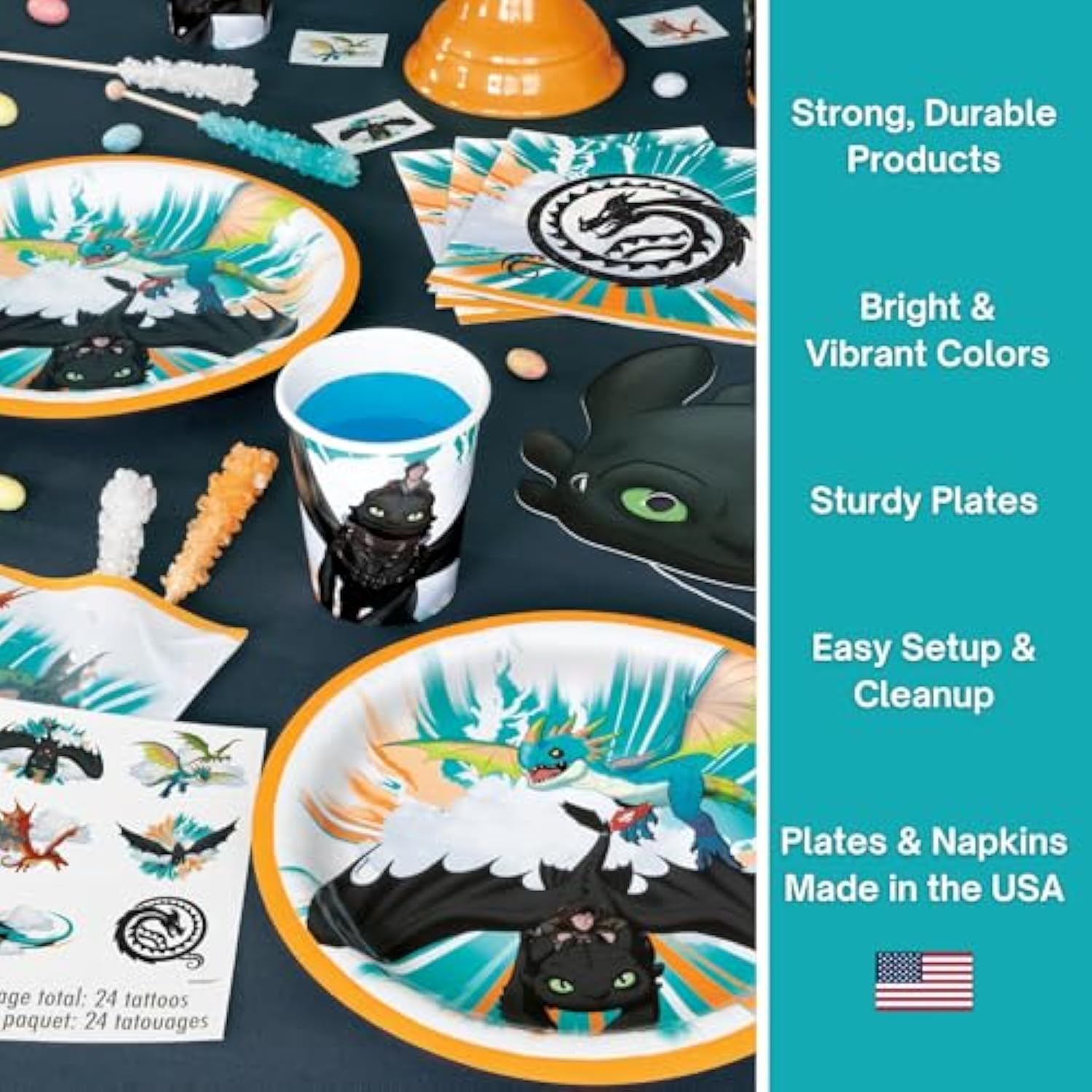 Unique How To Train Your Dragon Plates and Napkins - How To Train Your Dragon Party Supplies - 8 Dinner and Dessert Plates, 16 Napkins - Birthday Decorations for 8 Guests