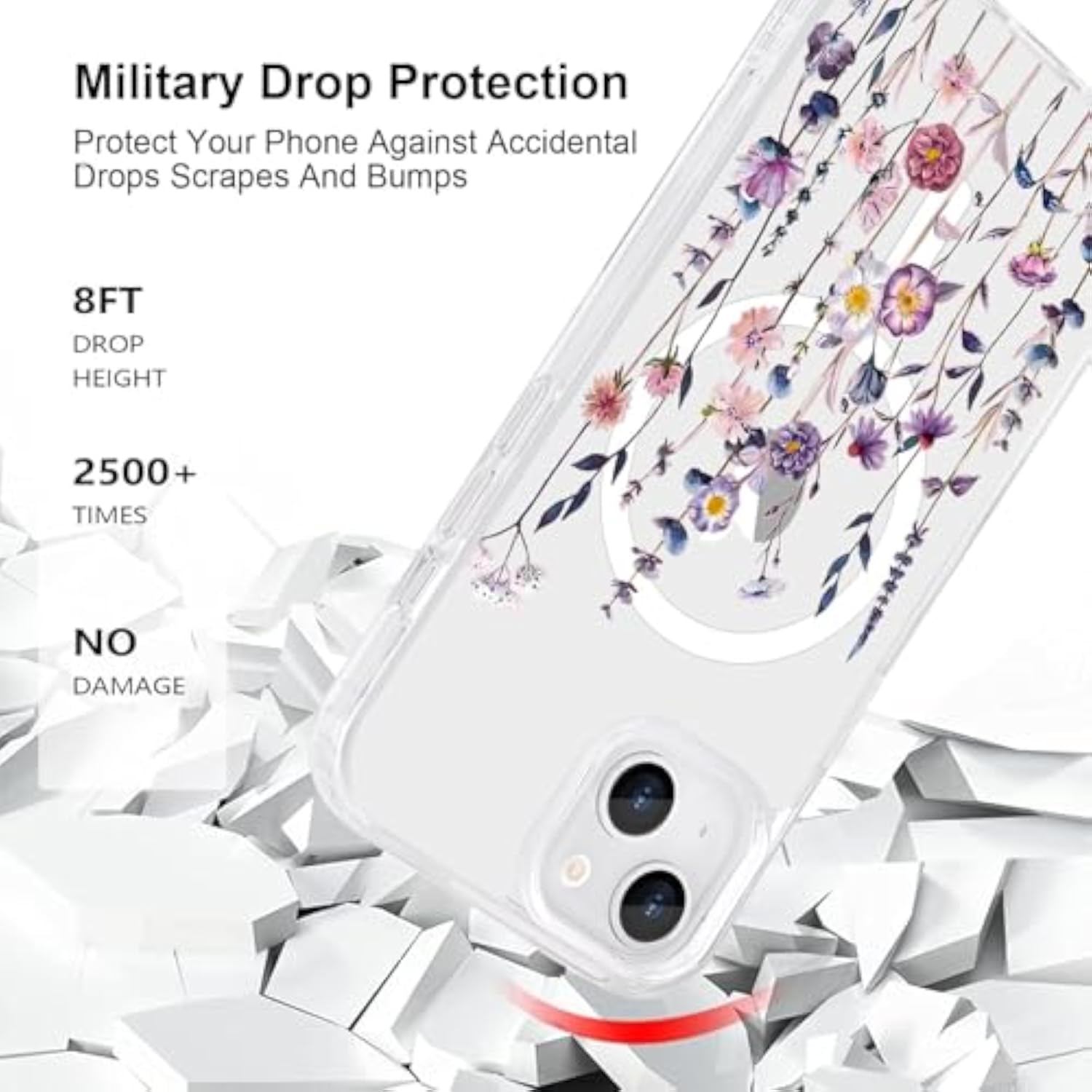 Clear Magnetic Floral iPhone 15 Case, Multi-Color, Protective and Stylish