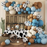 Western Cowboy Balloon Garland Arch Kit, Brown Slate Blue Dusty Blue Sand White Cow Print Balloons For Farm Western Cowboy Baby Shower Birthday Party Decorations