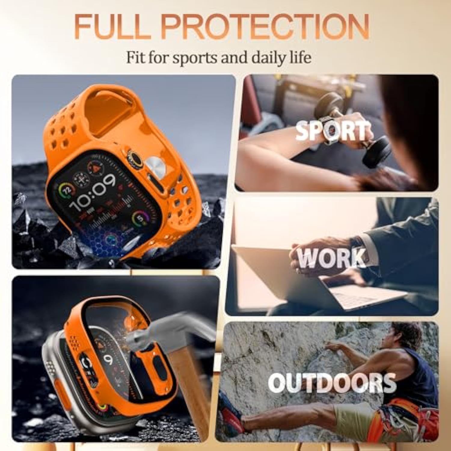 Bumper Case For Apple Watch Ultra With Built-In Screen Protector, [2 Pack] Hard Pc Case Compatible With 49Mm Apple Watch, Shockproof Protective Cover For Iwatch Ultra, Orange