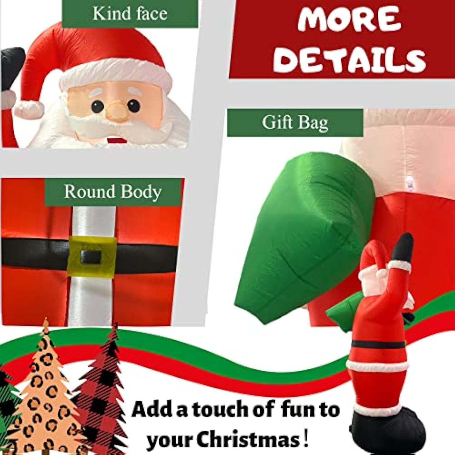 Inflatable Christmas Yard Decorations 8Ft Santa Claus With Gift Bag Blow Up Outdoor Decoration With Built-In Led Light F