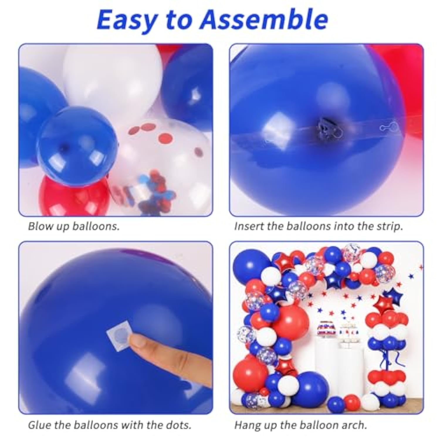 160 Pc Red, White, & Blue Balloon Garland Arch Kit w/ Stars 4th of July/Patriotic Decor