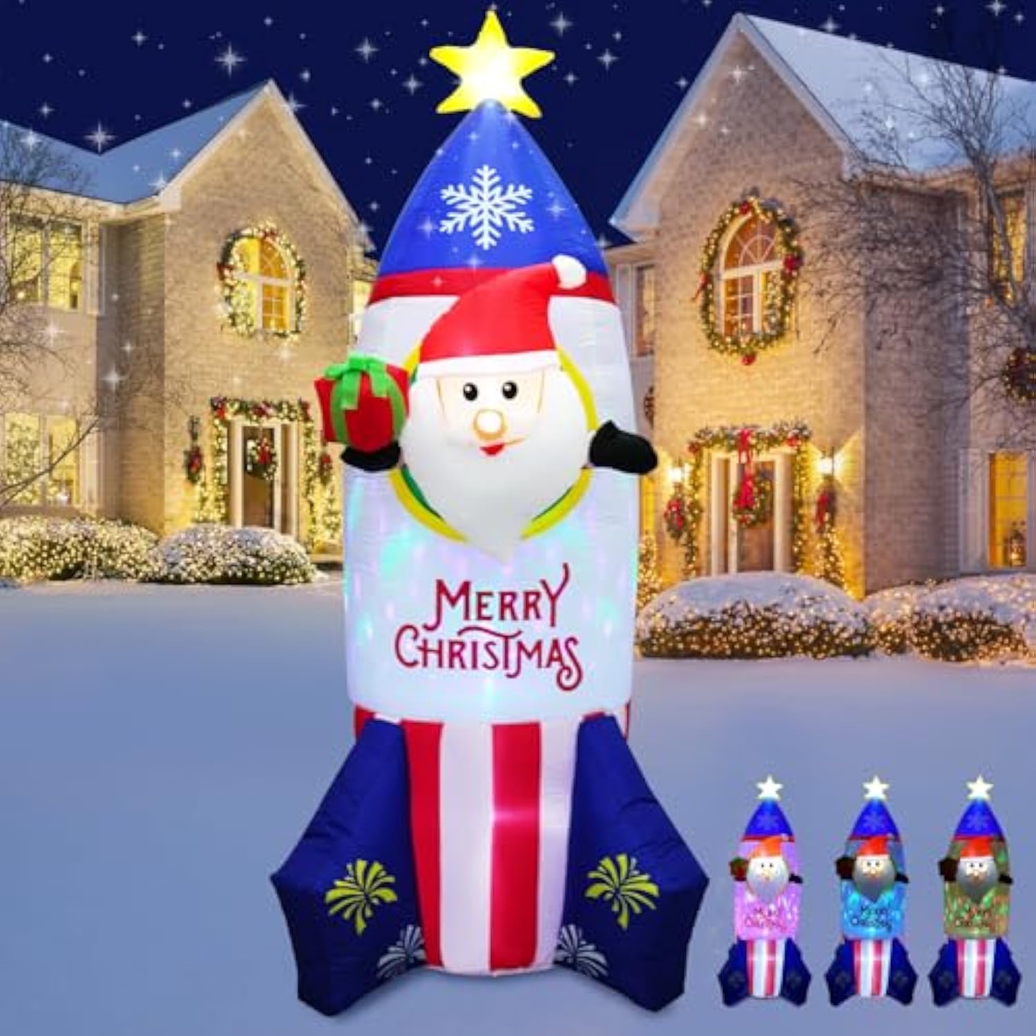 Inflatable Roket 7.2 Ft Inflatable Santa Ride Rocket With Gift Box Decorations, Blow Up ...