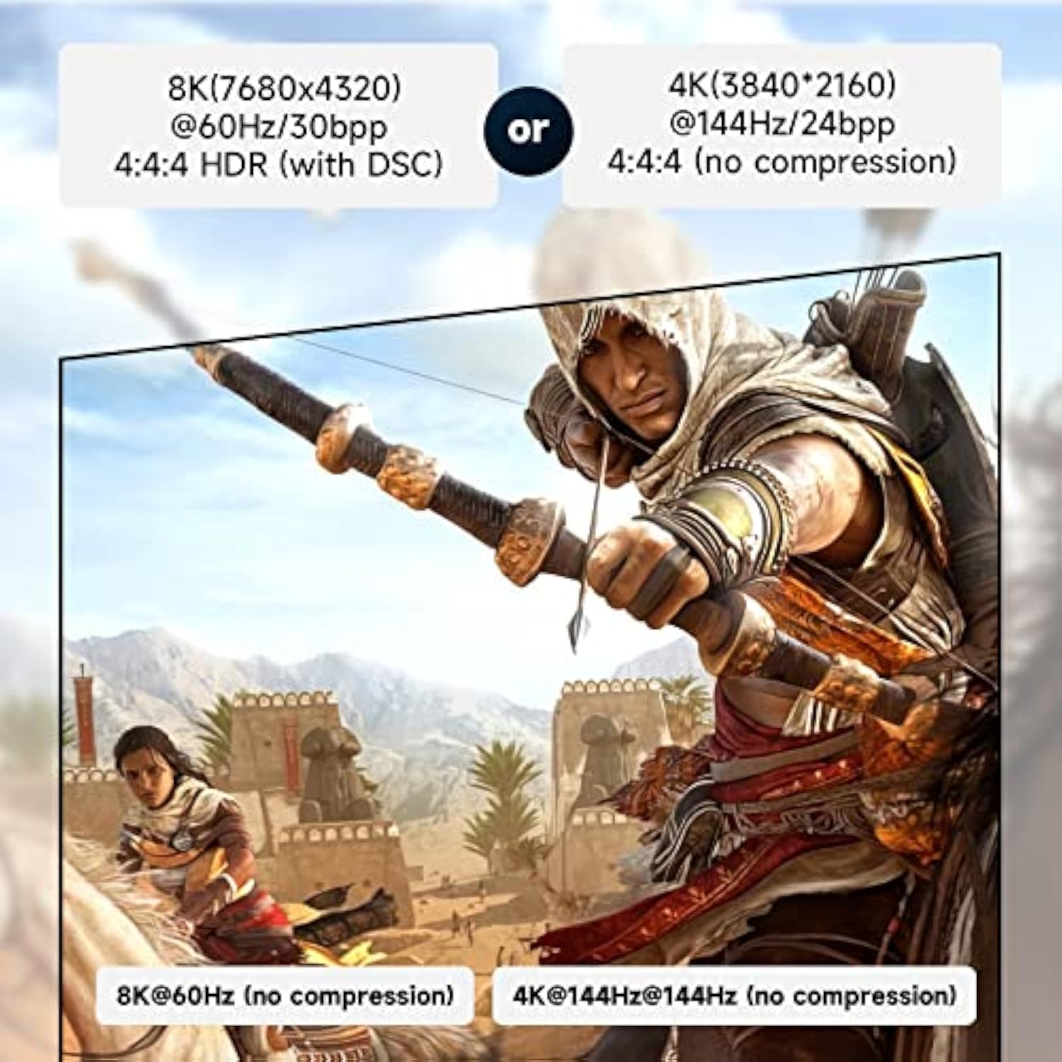 Displayport 1.4 Cable 10Ft, 32.4 Gbps Displayport Cable 1.4 Support [8K@60Hz,