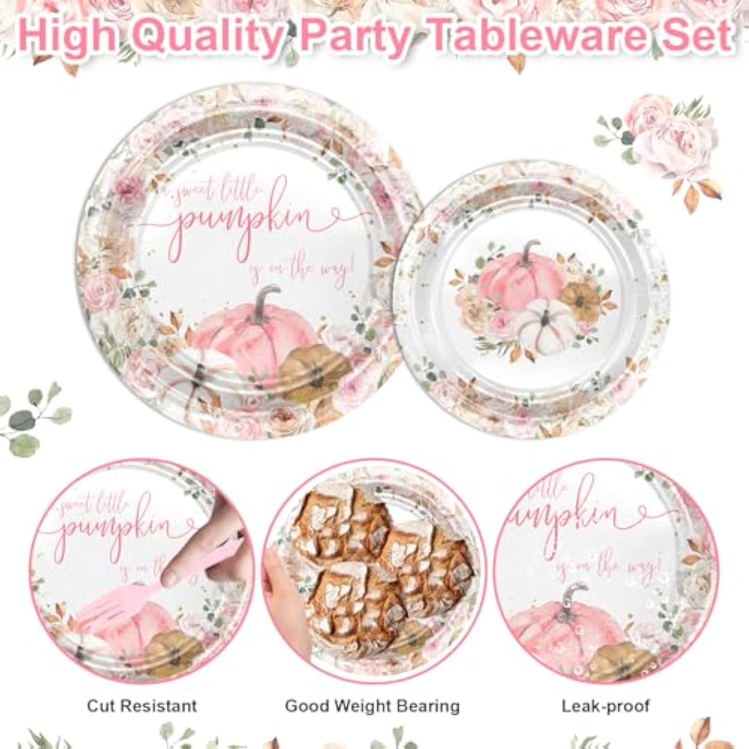 Pink Pumpkin Baby Shower Decorations: A Sweet Little Pumpkin On The Way Plates Napkins Cups Tableware Tablecloth Fall Baby Shower Decorations For Girl Serve 24