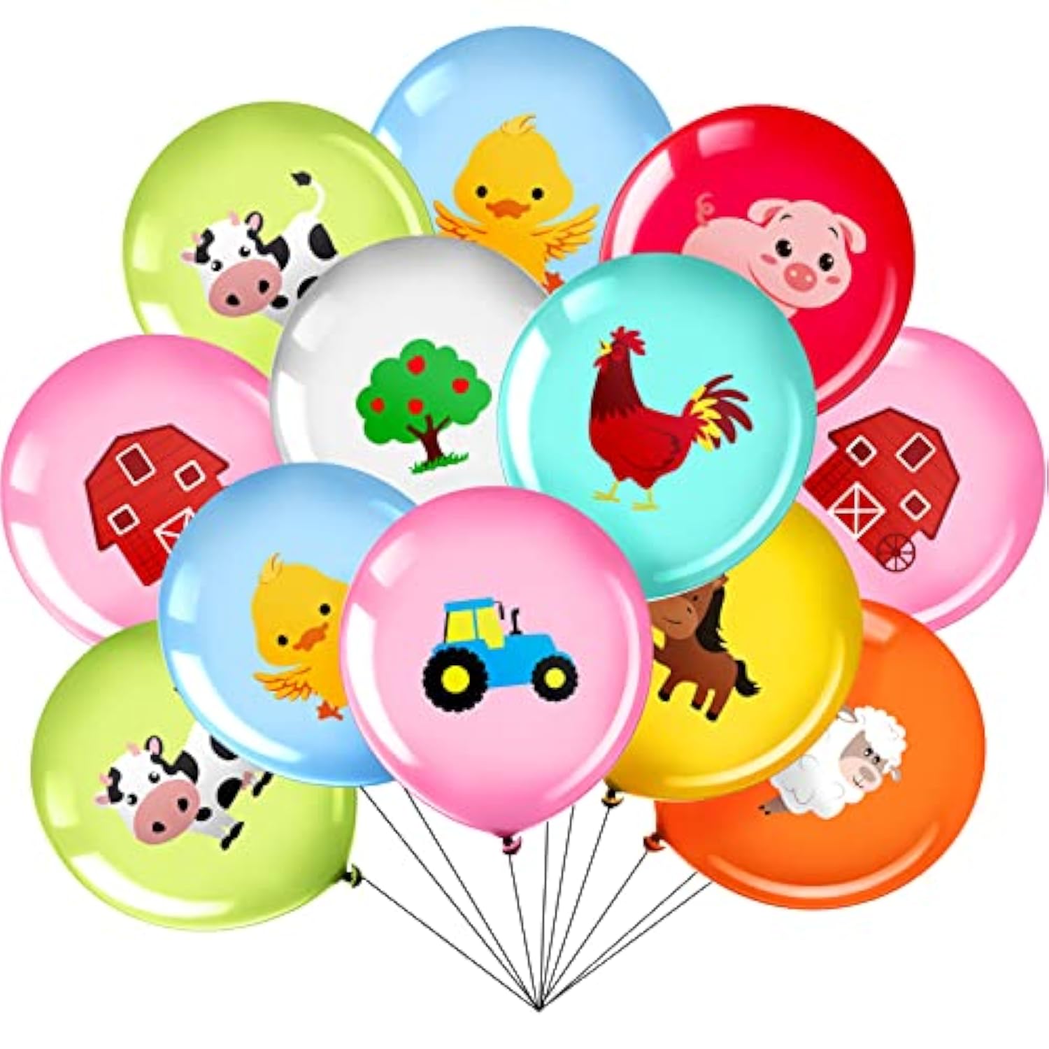 36 Pieces 12 Inch Farm Animal Balloons, Pig Cow Sheep Latex Balloons Tractor Barnyard Animal Farmhouse Party Decoration For Kids Baby Shower Farm Themed Birthday Party Favors Indoor Outdoor