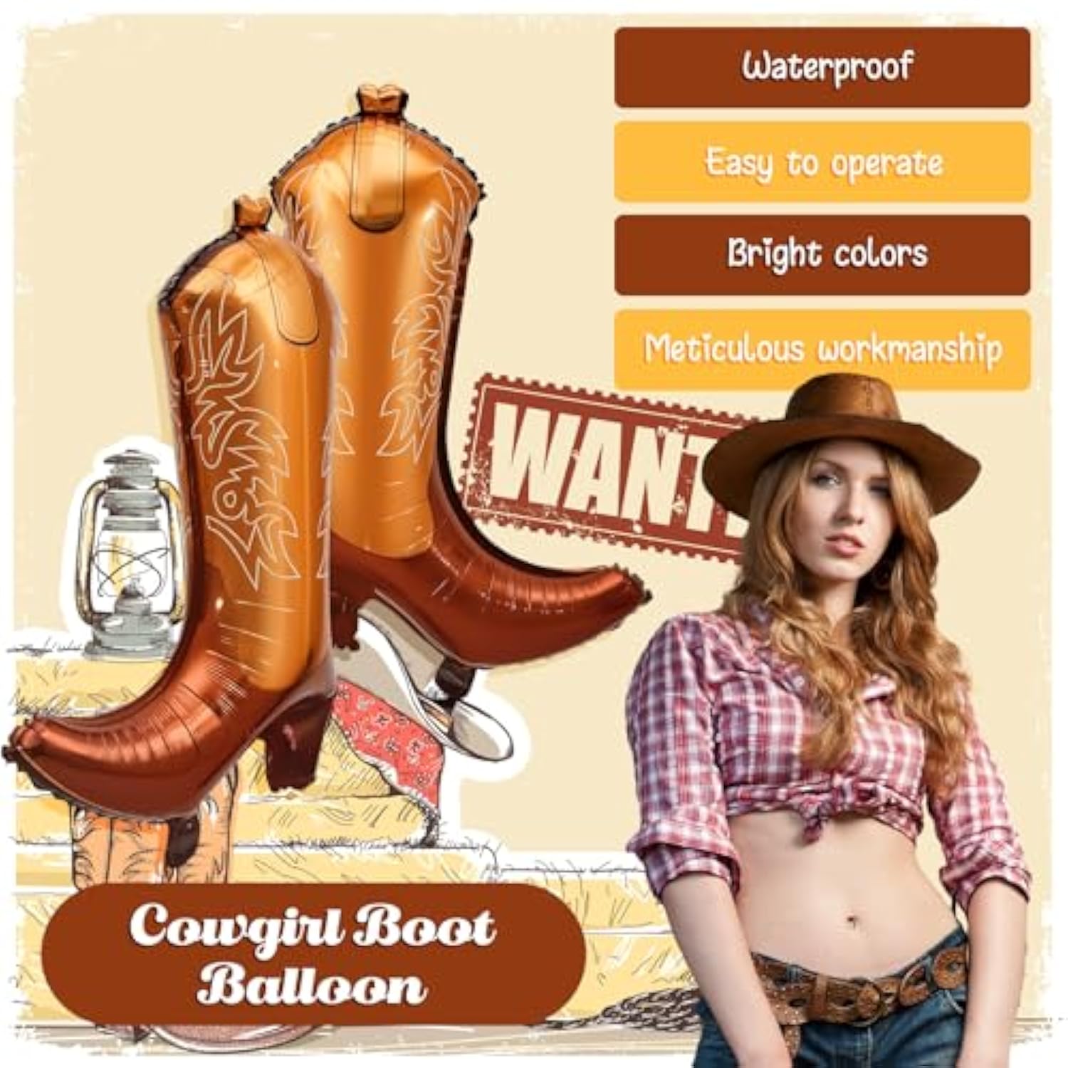 6 Pcs Cowboy Boot Balloons Bulk 25.6 Inch Large Cowgirl Rodeo Western Foil Jumbo Balloons Decor For Bachelorette, Birthday, Boots On The Ground, Disco Party Supplies(Brown)
