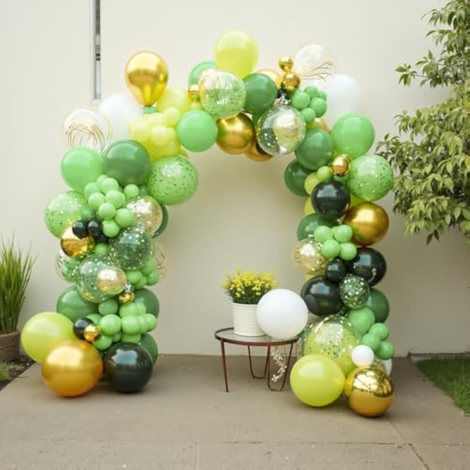 Sage Green Balloon Garland Kit, 150Pcs Arch Kit Different Sizes Latex Balloons Gold Olive Green Confetti Metallic Balloons For Jungle Family Reunion Woodland Theme Party St. Patrick'S Day D