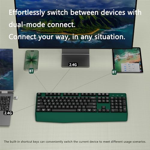 Wireless Bluetooth Keyboard, Ergonomic Wireless Keyboard With Wrist Rest, 2.4Ghz & Bluetooth Dual-Mode Compatibility For Pc, Laptop, Windows, Mac, And More (Black Green)