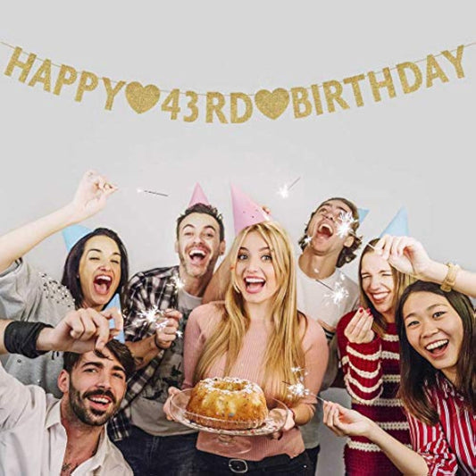 Red 43 Year Loved Banner, Red Glitter Happy 43Th Birthday Party Decora