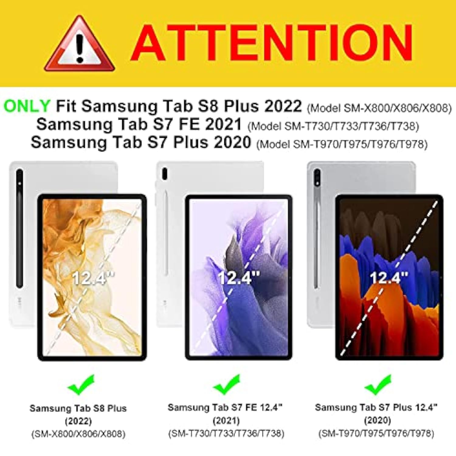 Clear Back Case For 12.4" Samsung Galaxy Tab S8 Plus 2022/S7 Fe 2021/S7 Plus 2
