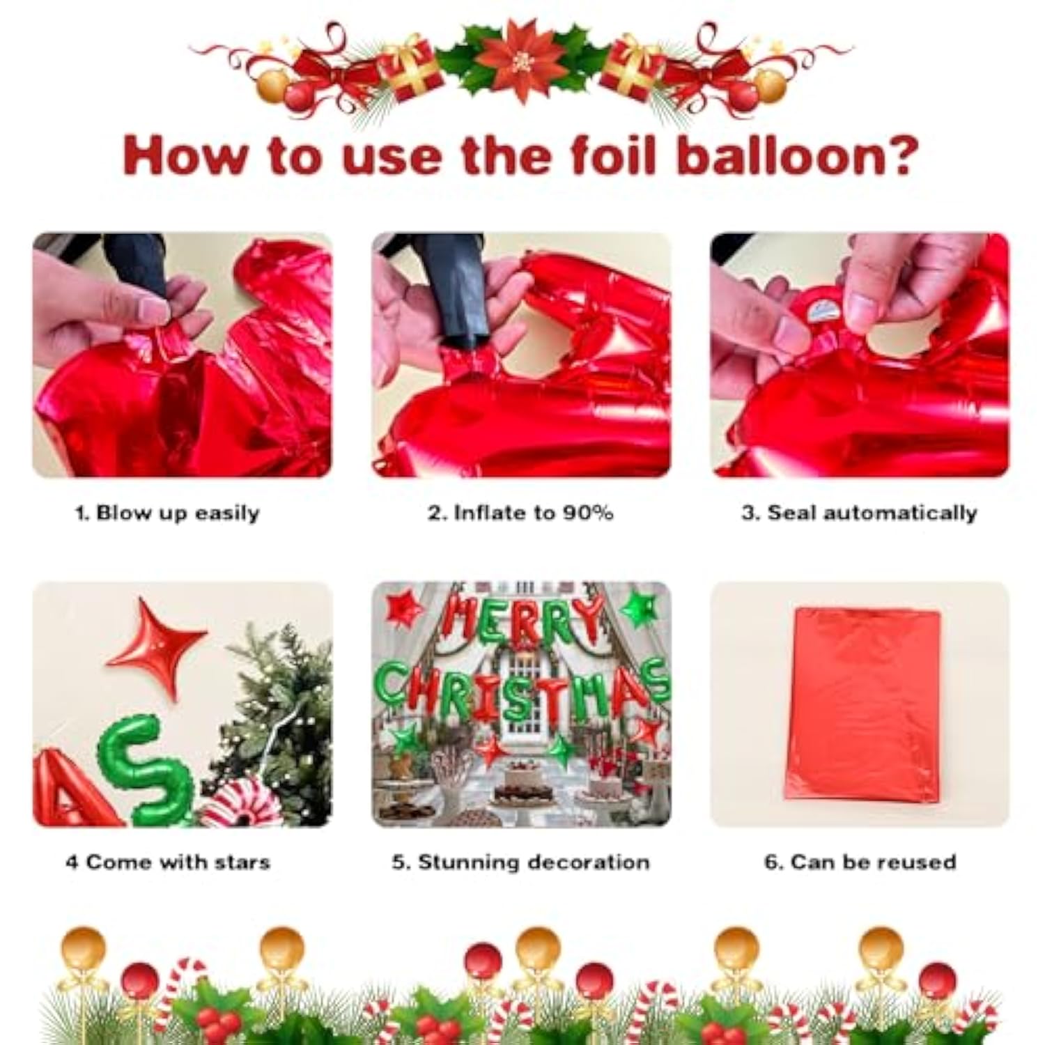 Merry Christmas Balloons Banner, Red Green Merry Christmas Foil Balloon, 16 Inch Xmas Letter Balloons With 10 Inch Green Red Star Balloon For Xmas Themed New Year Party Decor