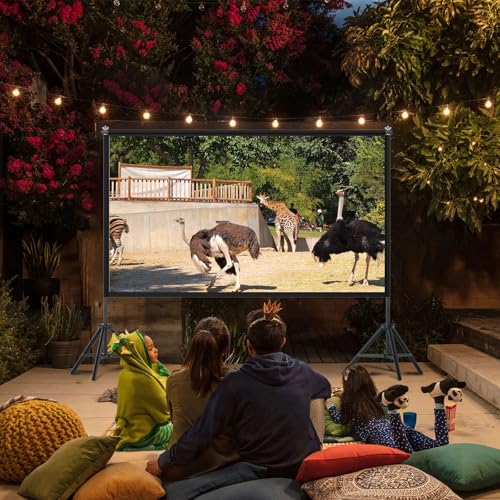 Projector Screen With Stand,120 Inches Indoor Projector Screen Outdoor Portable 16:9 4K Hd Rear Front Projection Movie Screen With Carry Bag Wrinkle-Free Design For Backyard Theater