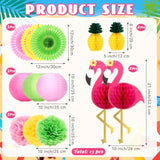 13 Pcs Hawaiian Party Honeycomb Paper Cutouts, Tropical Flamingo Honeycomb Paper, Flamingo Pineapple Fan Lantern Pom Flowers Honeycombs For Tropical Summer Beach, Birthday, Luau Party Supplies