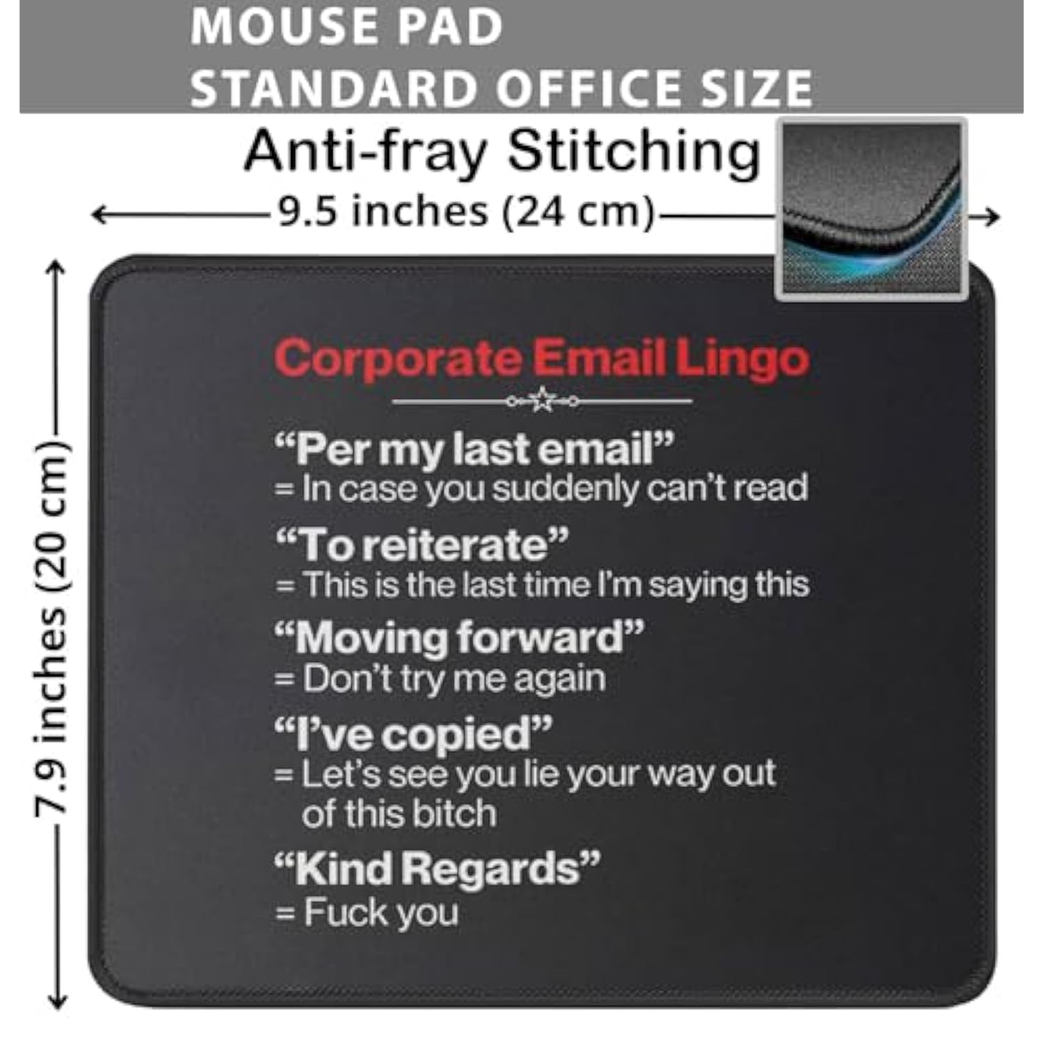 Corporate Email Lingo Funny Mouse Pad - Colleague Friends Coworker Humor Sarcastic Gifts Mousepad - Mouse Mat Desk Decor 9.5 In, Medium, Black