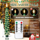 3 Pcs Christmas Tree Flameless Taper Candles Battery Operated With Remote And Timer, Real Wax Led Candles, Warm 3D Wick Flickering Lifelike Leaves, Xmas Dinner Holiday Decoration (Green,Gold)