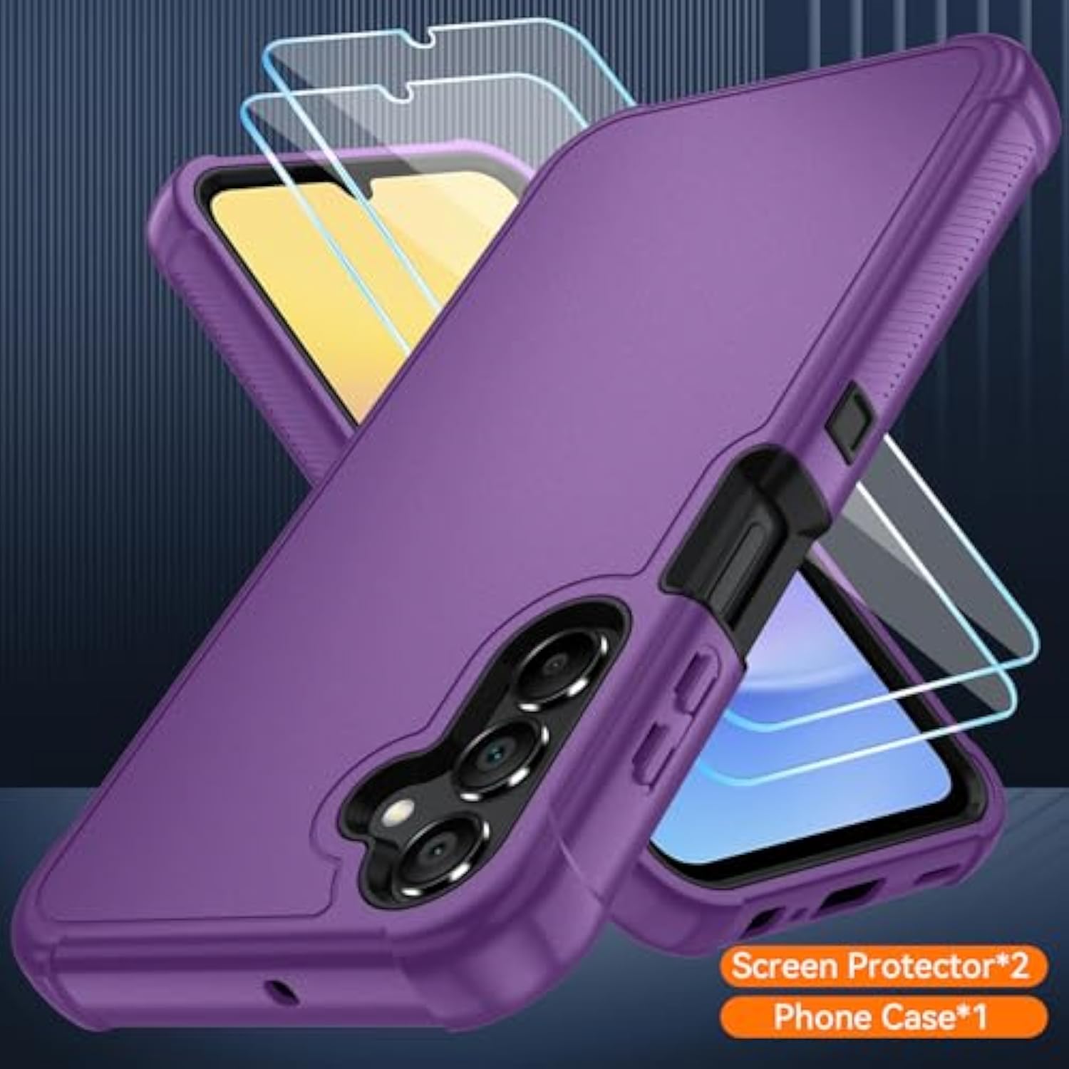 For Samsung Galaxy A14 5G Phone Case Lilac Purple/Black | Hd Screen Protector, Heavy Duty, 3 Layer, Hybrid, Shock Proof, Protective, Rugged Bumper, Pc And Tpu, Cover Case
