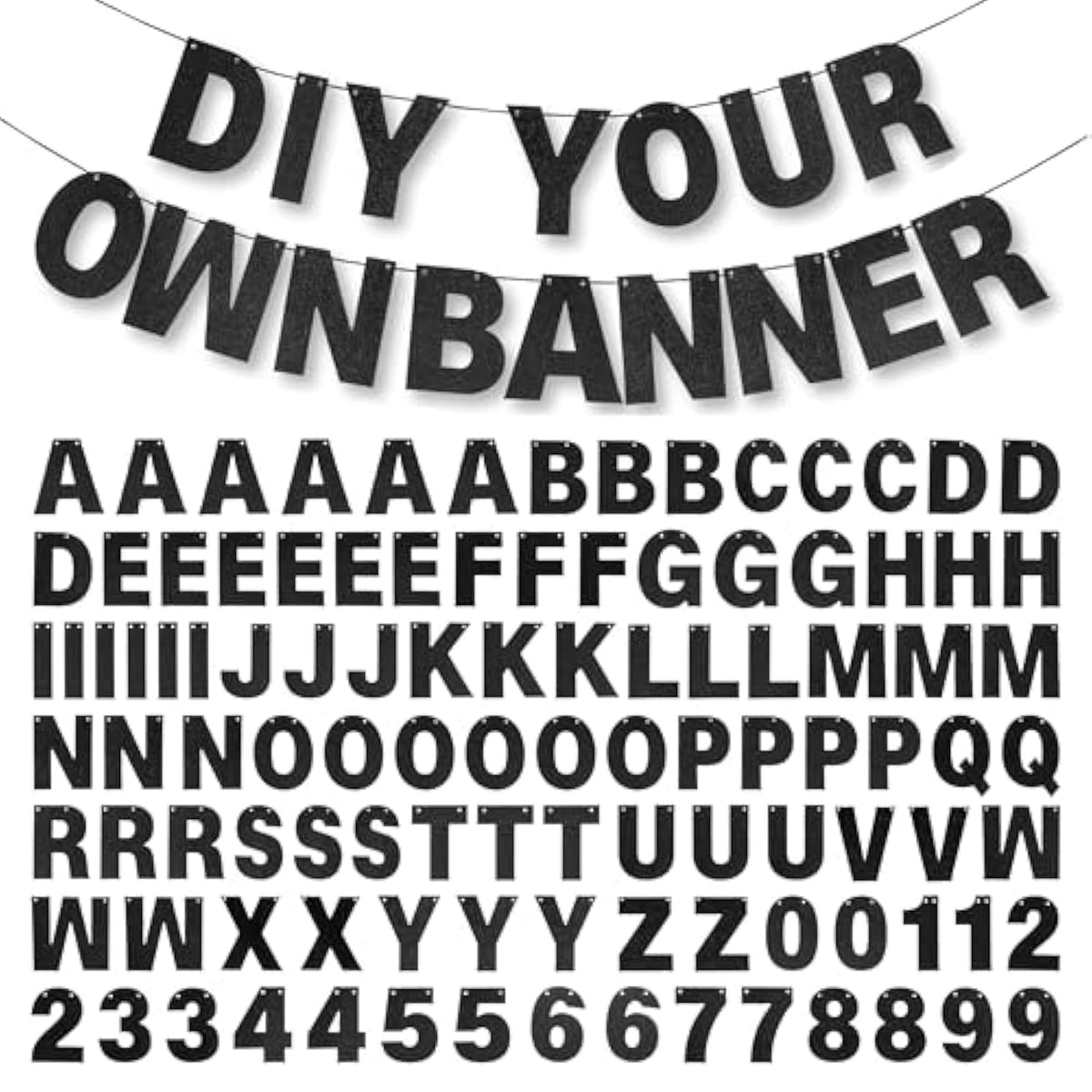 DIY Custom Black Glitter Banner Kit – Personalized Hanging Decoration for Birthday, Graduation & More