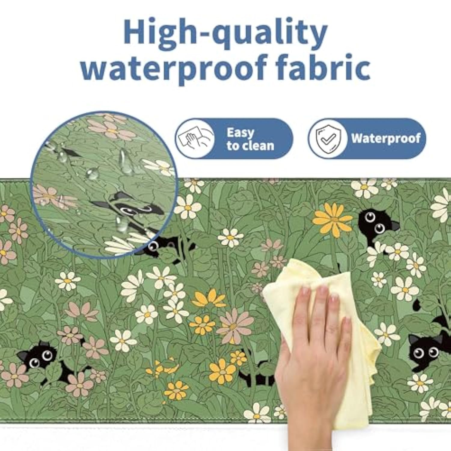 Cute Cat Mouse Pad Large Green Desk Mat Extended Keyboard Mouse Pad Kawaii Mousepad With Non-Slip Base And Stitched Edge Plant Mouse Mat Desk Pad 31.5 X 11.8 In Mouse Pads For Decor Home Office Gaming