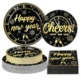 200Pcs Happy New Year 2026 Party Decorations Black Gold Firework Paper Plates And Napkins Disposable Cheers To 2026 Tableware Sets For New Year'S Eve Christmas Holiday Birthday Decorations, Serves 50