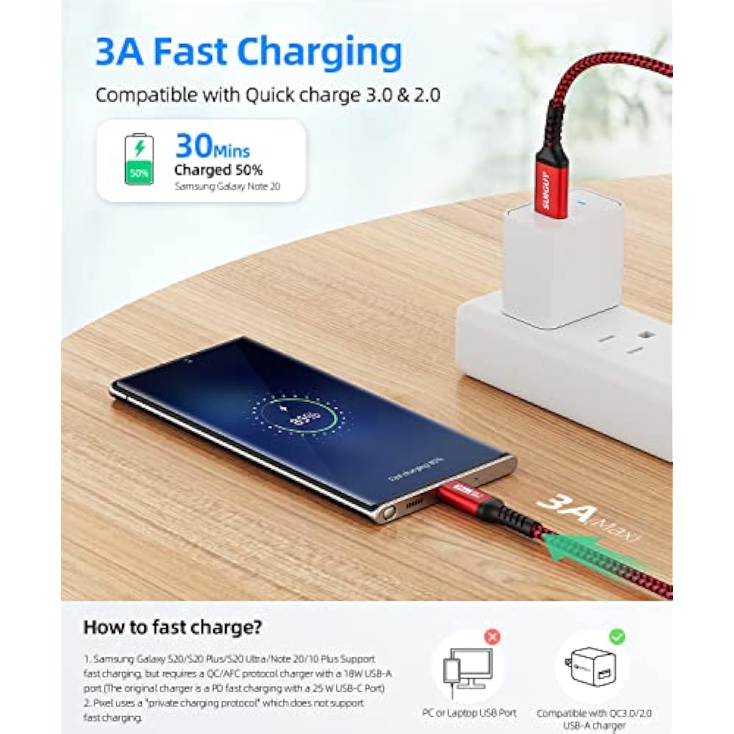 10Gbps Usb C 3.1 Gen 2 Cable, 1.5Ft Usb A To C Nylon Braided 3A Fast Charging