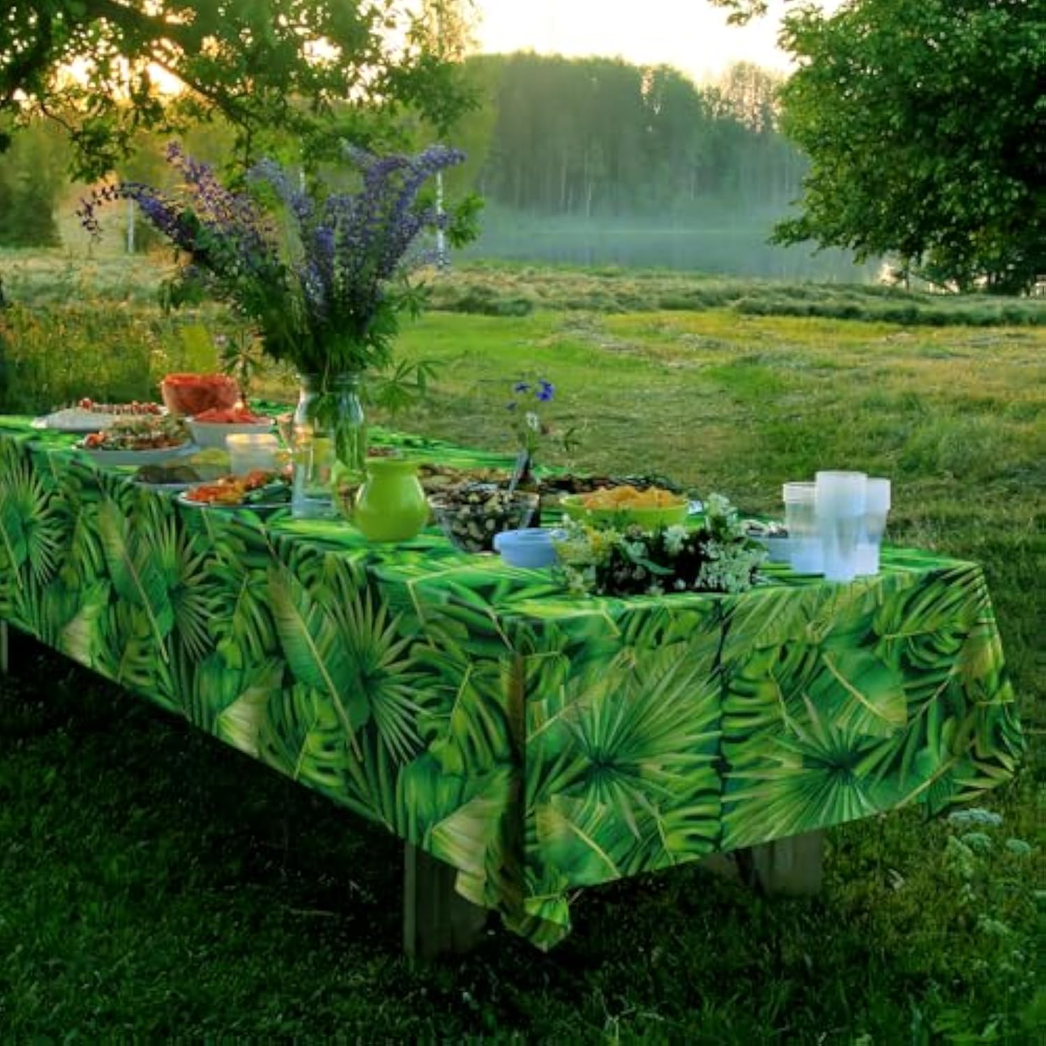 4 Pcs Hawaiian Luau Tablecloths Tropical Palm Leaves Table Cloth Jungle Safari Theme Tablecloth Aloha Palm Leaf Table Covers Beach Tropical Party Decorations Safari Jungle Party Supplies 86 X 51 Inch