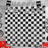 Race Car Birthday Party Streamers Backdrop Decorations, 2 Pack Black White Checkered Foil Fringe Curtain Photo Booth Props With Racing Car Birthday Banner For Back To School Car Themed Party Supplies