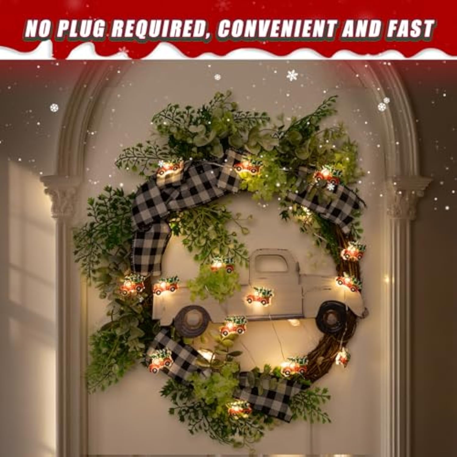 2 Pack Battery Operated Christmas Lights For Tree Decorations?7Ft 20 Leds Farmhouse Truck String Lights For Indoor Chris