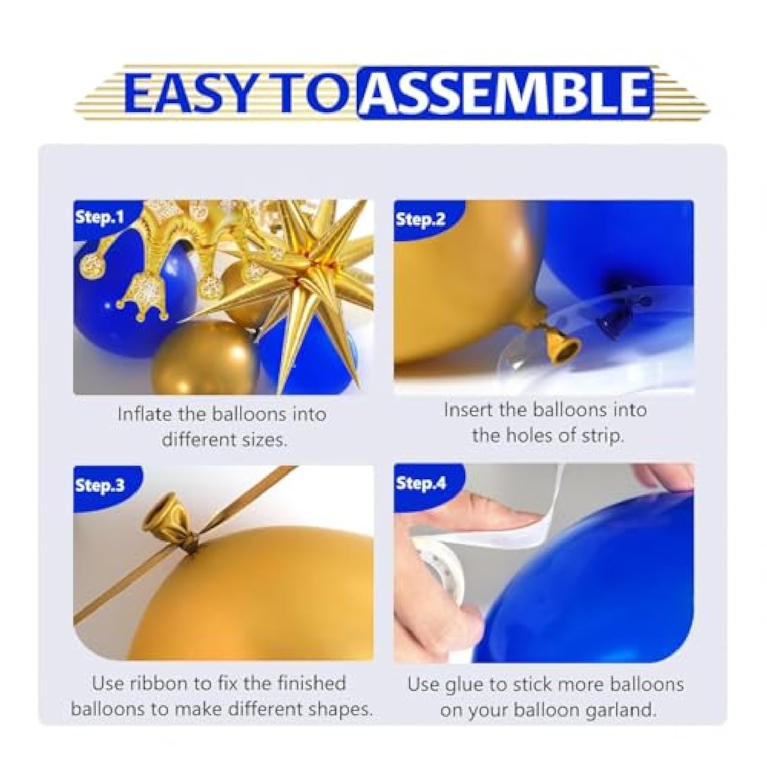 121pcs Royal Blue & Gold Birthday Decorations with Banner, Foil Balloons for Men’s Milestones