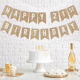 Pre-Strung Happy 21St Birthday Banner - No Diy - Gold Glitter 21St Birthday Party Banner For Men & Women - Pre-Strung Garland On 6 Ft Strands - Gold Bday Party Decorations & Decor - No Diy