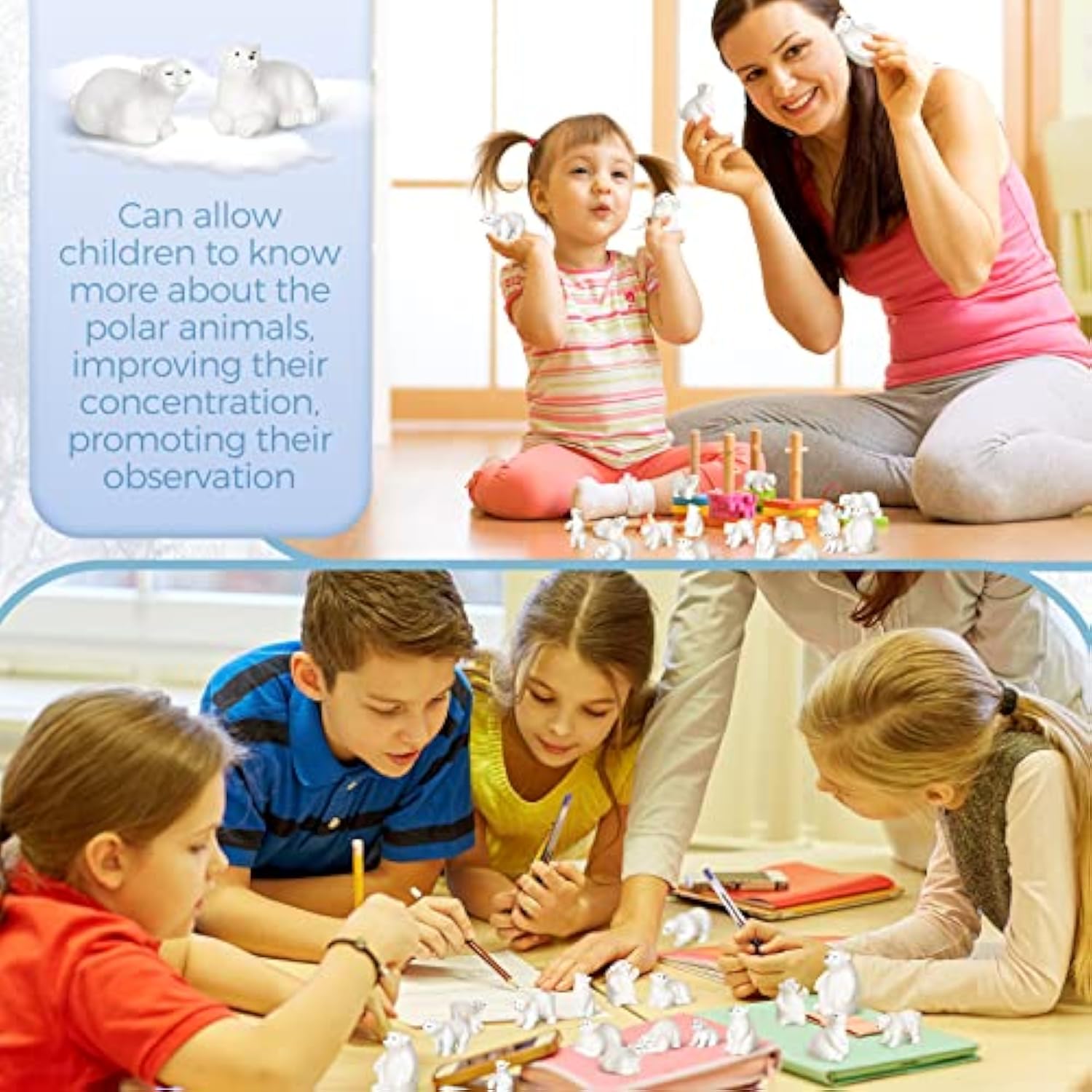 20 Pieces Polar Bear Animal Toy Figurines Set Includes Baby Bears 3D Model Educational Toys Cake Toppers Christmas Birthday Gift For Boys And Girls Craft Home Decoration