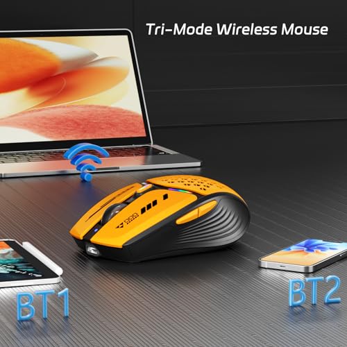 Bluetooth Wireless Mouse, (Bt5.0/5.1+2.4Ghz) Usb C Rechargeable Led Mouse Battery Level Visible, Honeycomb Magnetic Shell Cover With Usb Receiver & Type-C Adapter For Laptop/Pc/Mac/Ipad -Orange