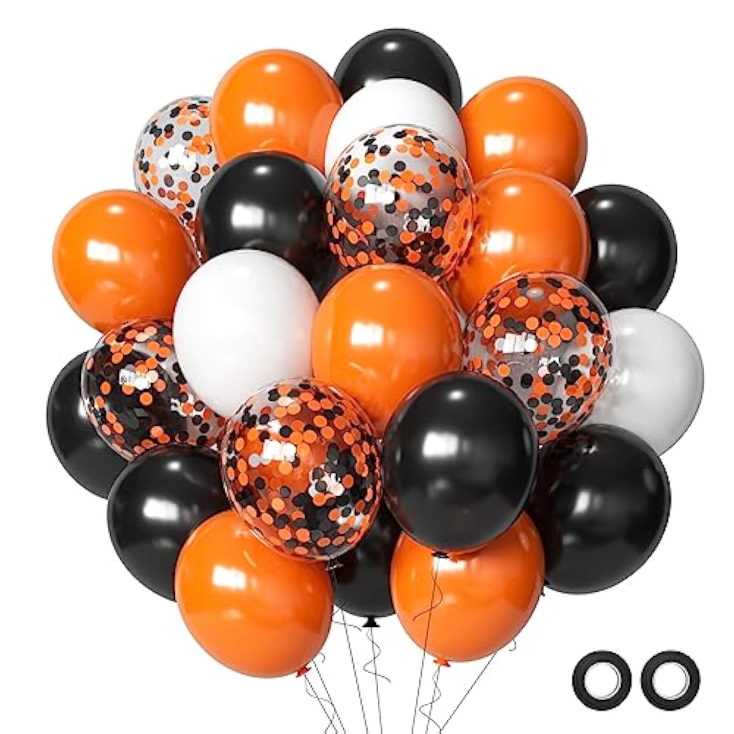 50 Pack Halloween Balloons 12 Inch Black White Orange Confetti Latex Party Decor