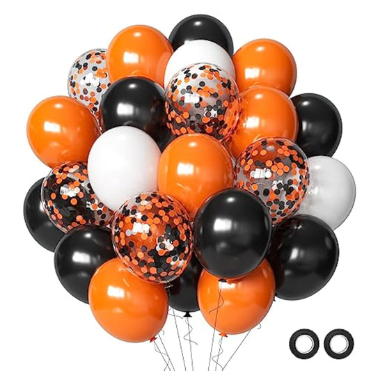 Halloween Balloons Black Orange Balloons Set, 50Pcs 12Inch Black White Orange Confetti Latex Balloon Halloween Balloon For Celebration Party Bar Anniversary Graduation Decoration