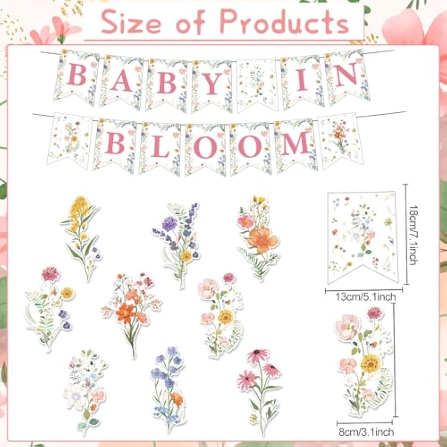 Baby in Bloom Floral Banner - Wildflower Theme Baby Shower Decor for Girls