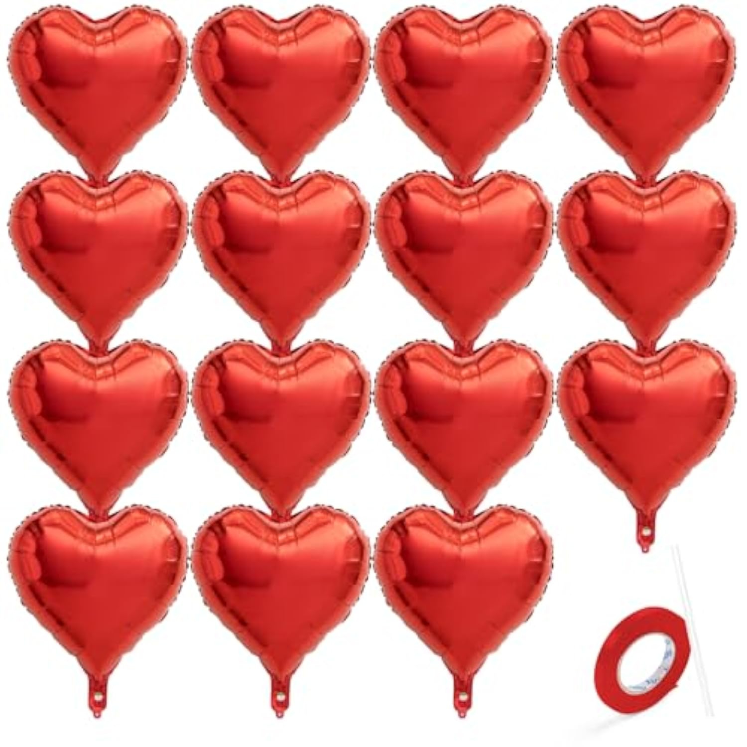 15 Pcs Red Heart Balloons, 18 Inch Heart Shaped Balloons Foil With Ribbon, Heart Foil Balloon For Baby Shower, Birthday, Party, Valentines Day Decorations