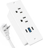 Recessed Furniture Power Strip 2 Outlets 2 USB C 1 USB A 20W 6FT White