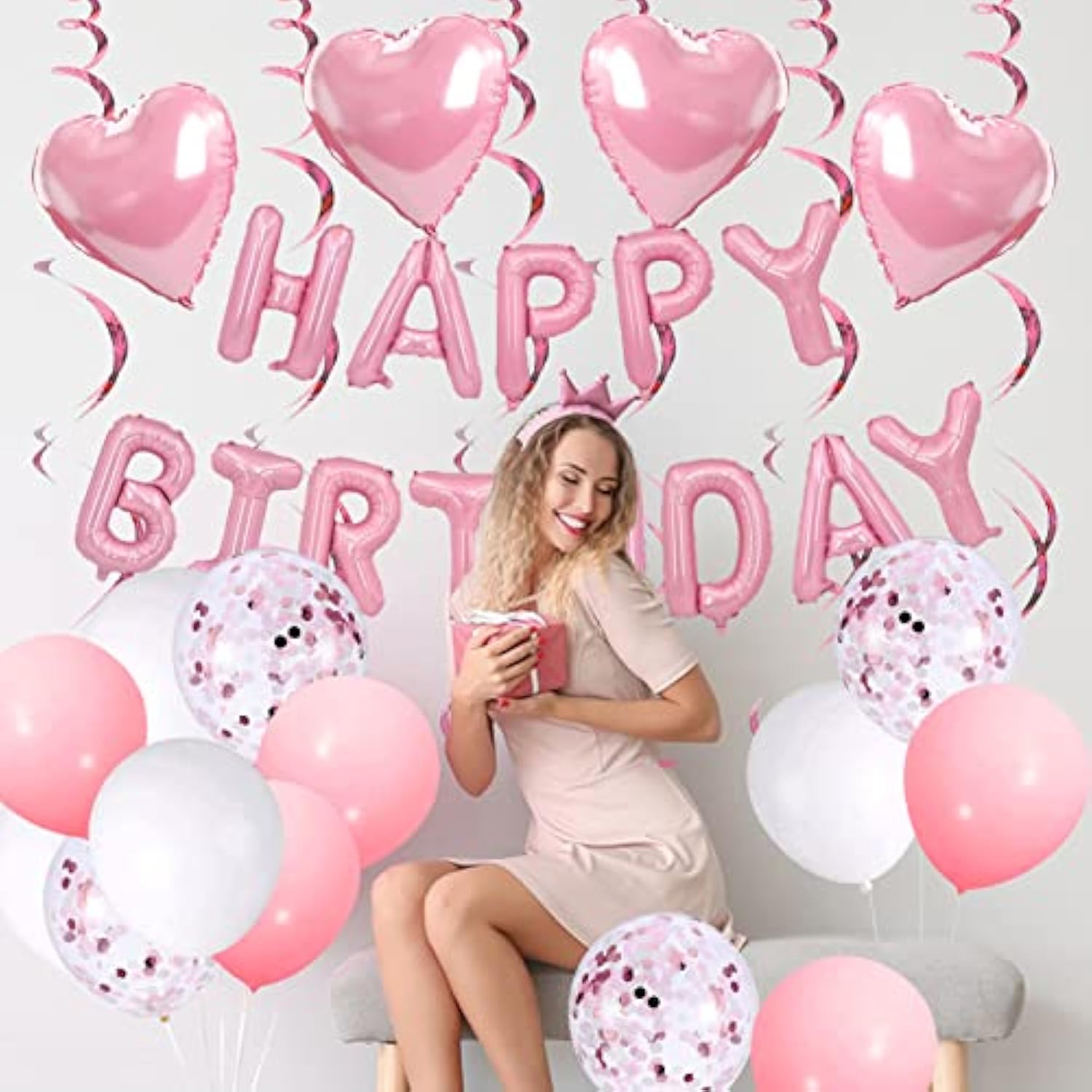 Pink Party Decorations - Happy Birthday Banner, Balloons & Supplies For Women & Girls' 1St To 70Th Birthdays