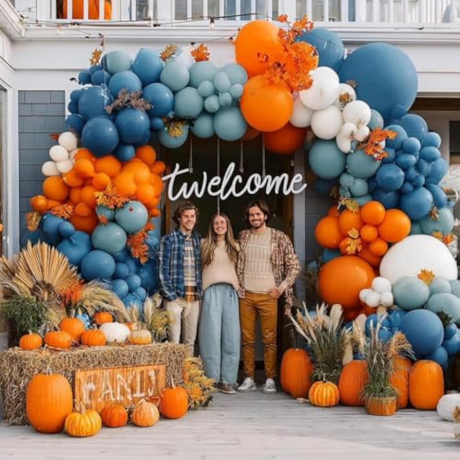 Fall Balloon Arch Kit: Burnt Orange, Blue & White Garland