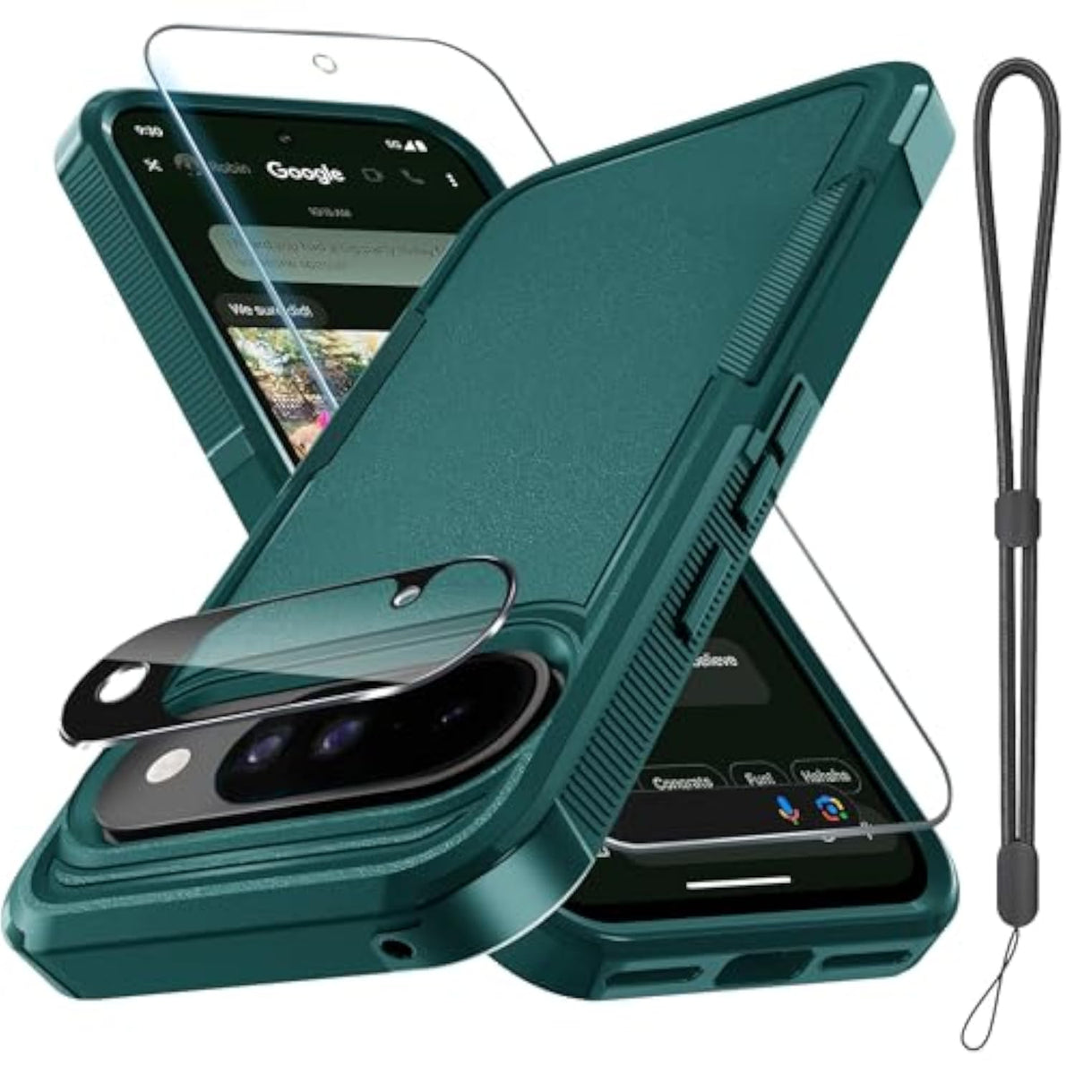 Google Pixel 10 & Pixel 10 Pro Phone Case with Dark Green Lanyard Strap