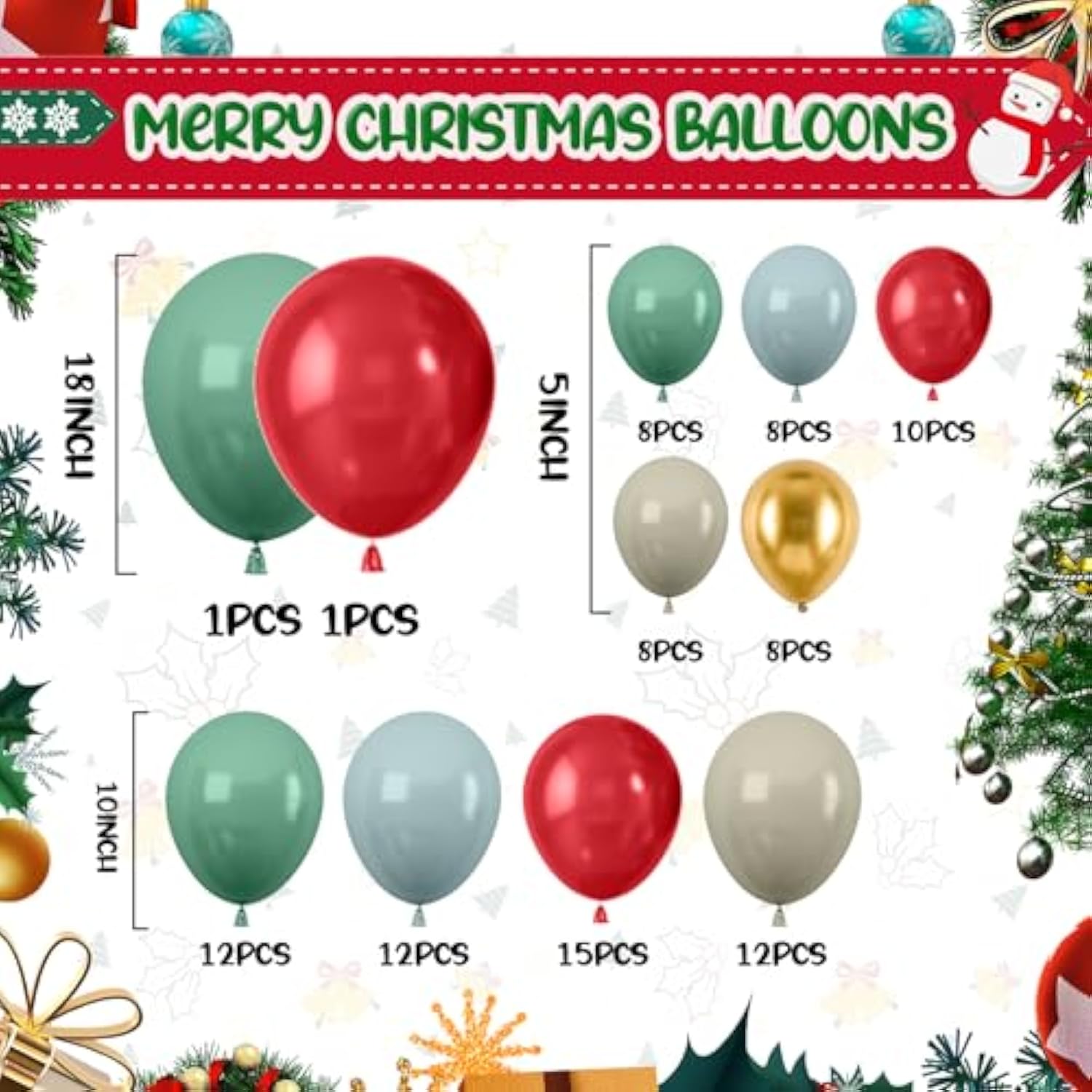 Christmas Balloon Arch Kit Retro Green Dusty Blue Red Gold Party Decor