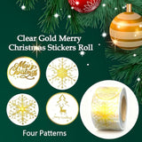 500Pcs 1.5In Clear Merry Christmas Stickers Roll, Gold Envelope Sticker Seals For Crafts, Christmas Stickers For Xmas Envelopes Invitations Cards Gifts Decor, 4 Designs