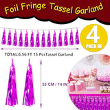 4P Hot Pink Foil Fringe Tassel Banner Garland Metallic Tinsel Streamers Wall Hanging Curtain Backdrop Banners For Parade Floats, 2024 Graduation Decorations, Wedding Party Decoration