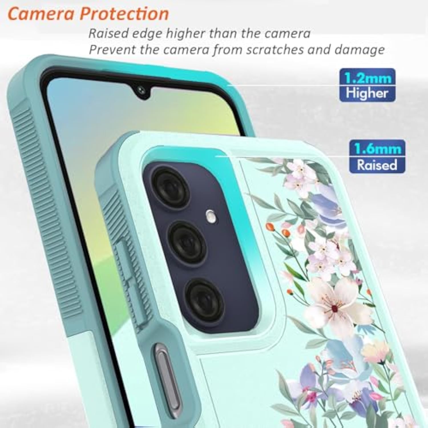 For Samsung Galaxy A16 5G/4G Case: Cute Flowers Floral Design For Girls Women Slim Soft Tpu Bumper Shockproof Silicone Cell Phone Cover (Mint Green/Magnolia)