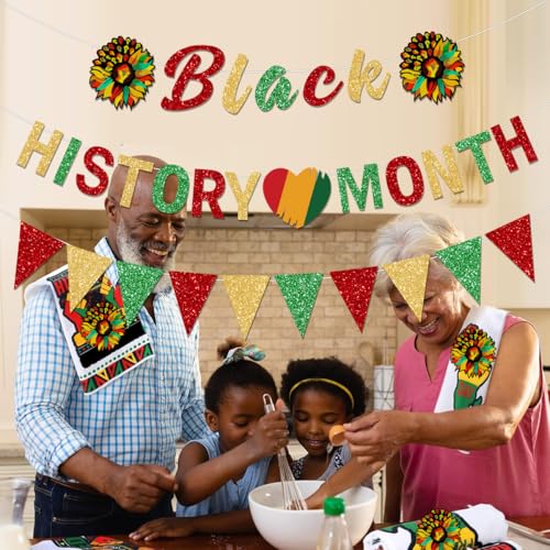 Glitter Black History Month Decorations Banner Supplies African American Banner Party Garland Decoration African BHM Worthwhile Commemoration Festival Holiday Afro Sign Party Supplies Decorations