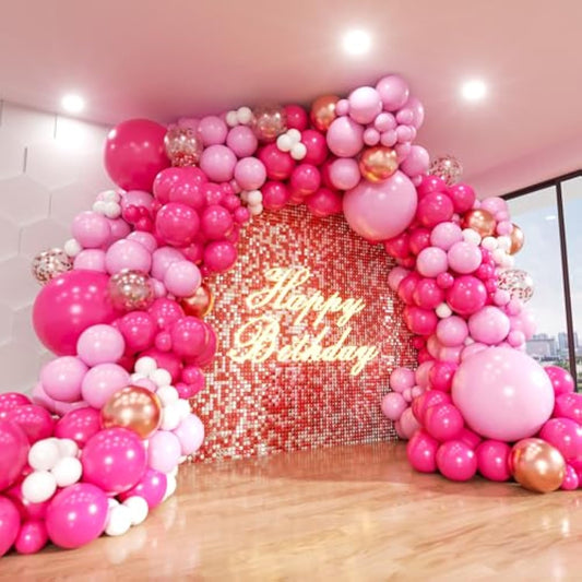 Pink Balloons Arch Kit, 160Pcs Hot Pink Balloon Garland Kit Metallic Rose Gold Confetti Balloons For Birthday, Wedding, Princess Theme, Engagements, Baby Shower, Anniversary Party Decoration