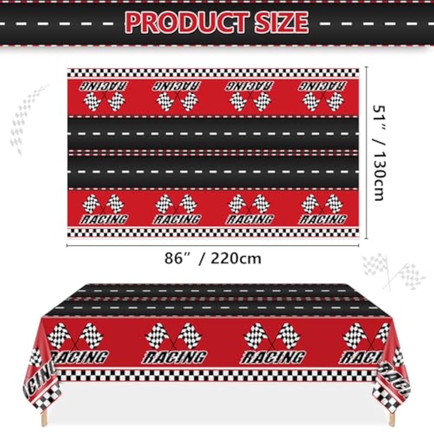 4 Pcs Racing Car Tablecloths - Rectangular Checkered Road Table Cloths For Race Car Party Supplies Boys Baby Shower, 51 X 86''